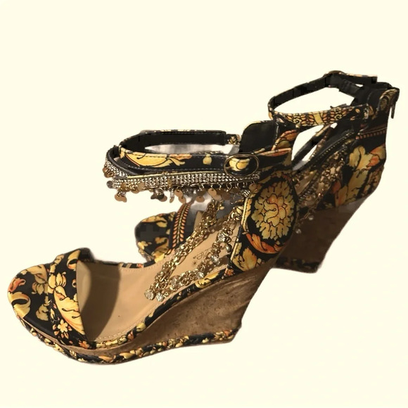 High Heel Wedges With Crystal Wrap Around Straps Size 9 - Picture 1 of 5